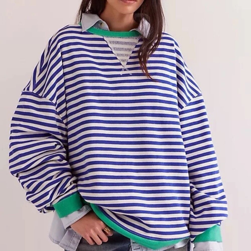 $98 WE THE FREE Classic Striped Oversized Crewneck Sweatshirt XS Free People